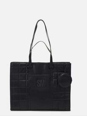 Steve Madden Black Quilted Tote with SM Monogram and Pouch